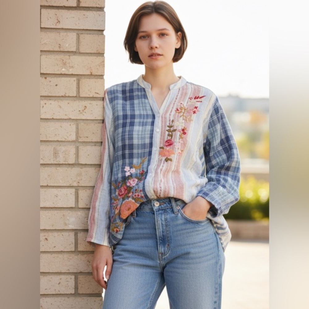 Angel Heart Patchwork Button Down Shirt